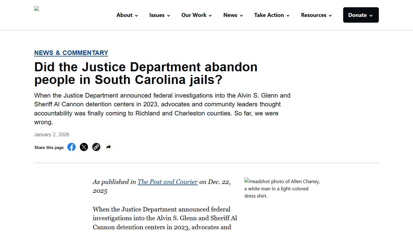 Did the Justice Department abandon people in South Carolina jails? - ACLU of South Carolina